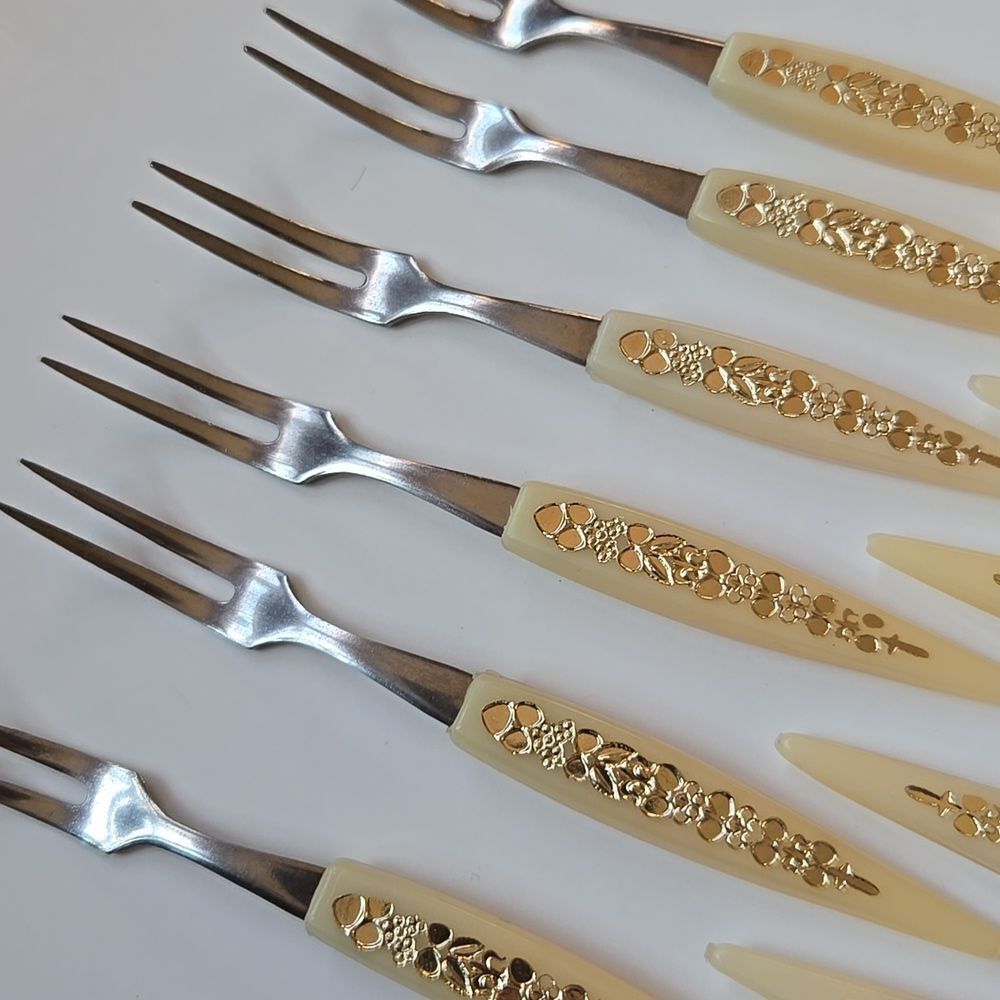 Vintage Japan Stainless Appetizer Mini Forks Set‎ of 12 hors d'oeuvres Cocktails
